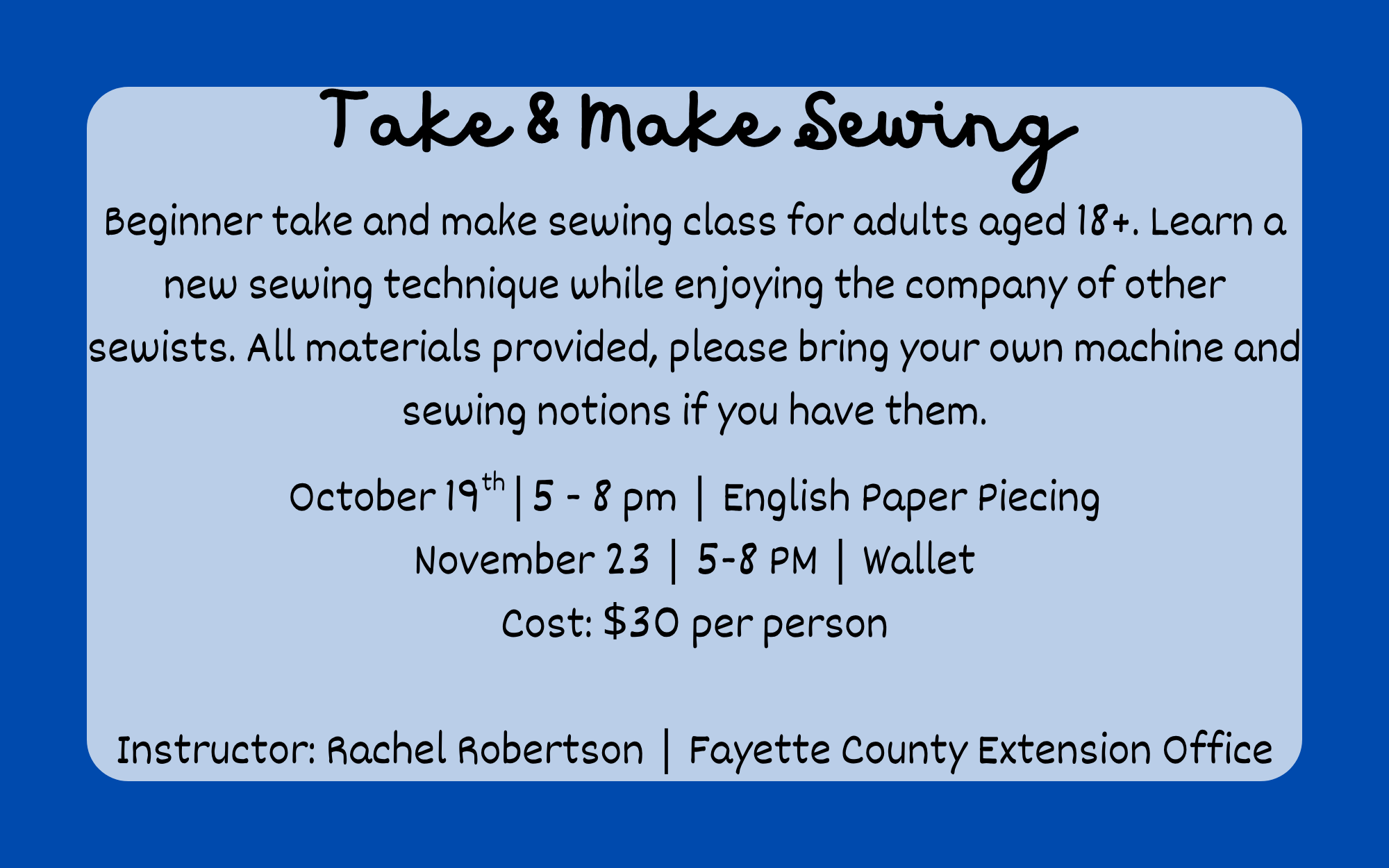 Take & Make Sewing - Oct 19 & Nov 23 2025