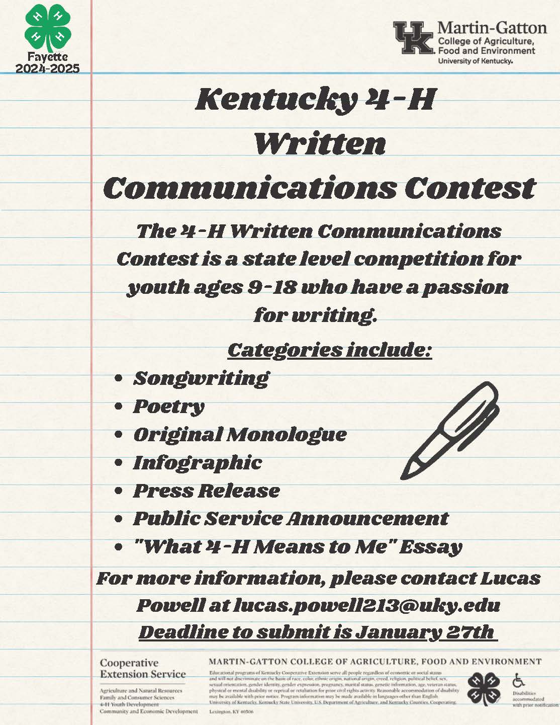 KY 4-H Written Communications Contest